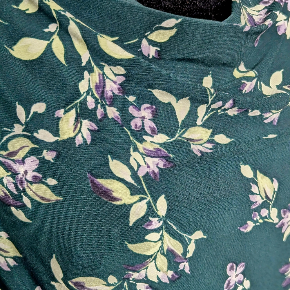 Ralph Lauren Sz10 Green with Purple Floral Pattern Side Gather Cowl Neck Dress - Picture 6 of 11